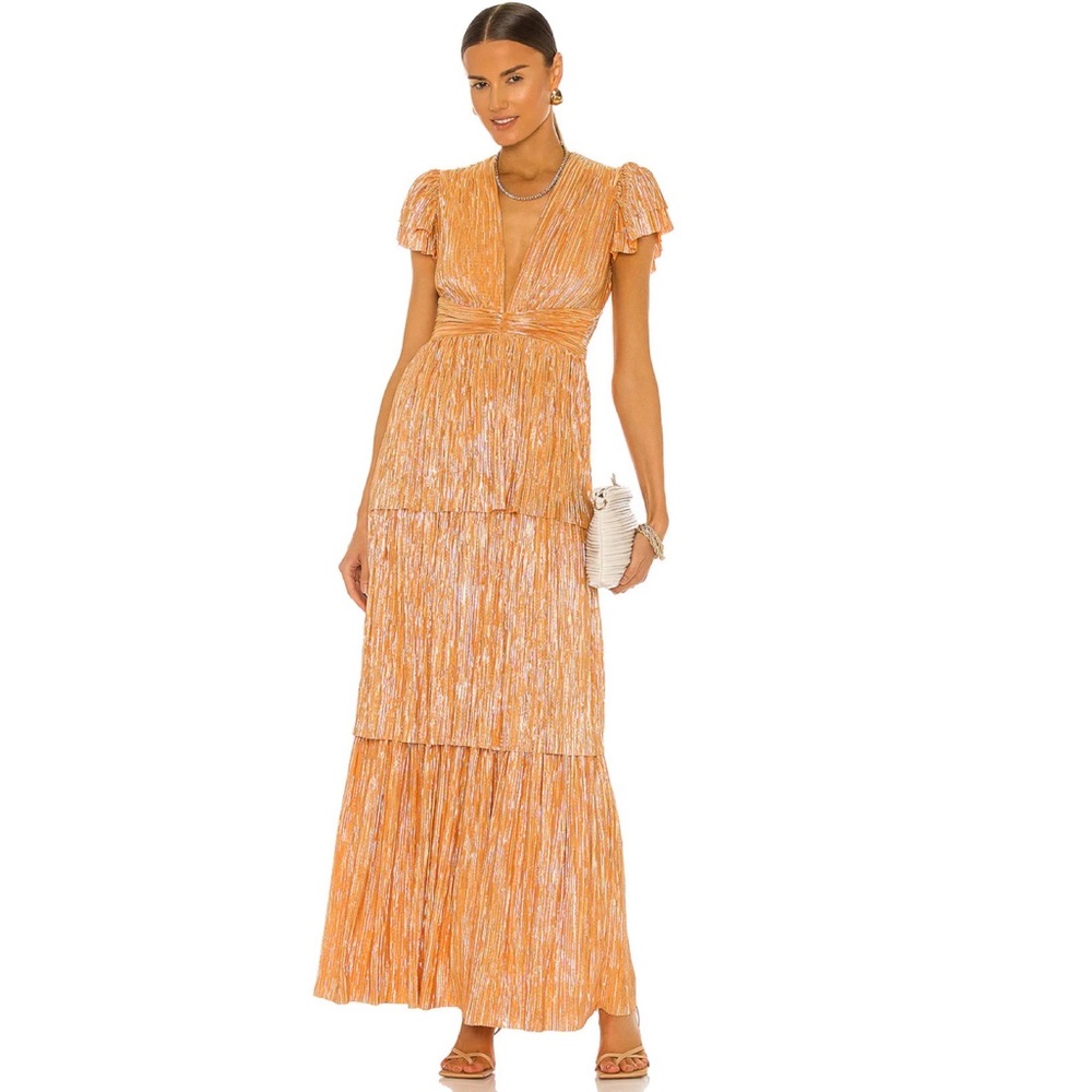 Sabina Musayev Metallic Ruffle Formal Dress